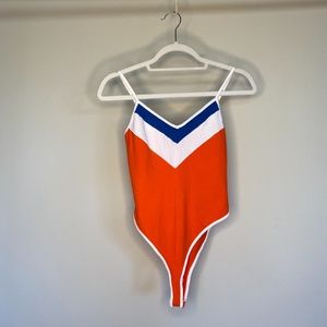 Orange, Blue and White Forever 21 70's Bodysuit